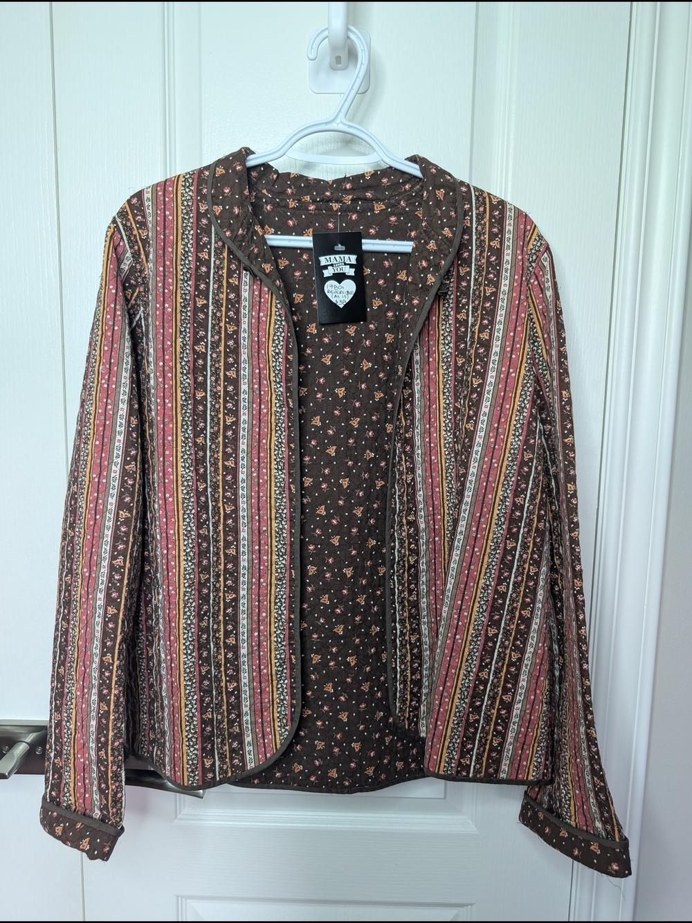 Reversible Women's Brown Patterned Open Jacket